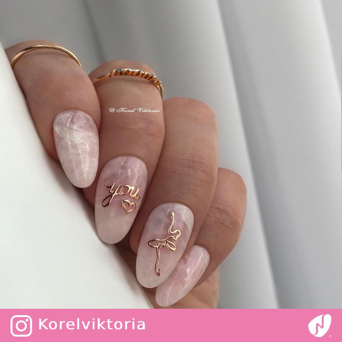 Love Word on Glossy Marble Nails